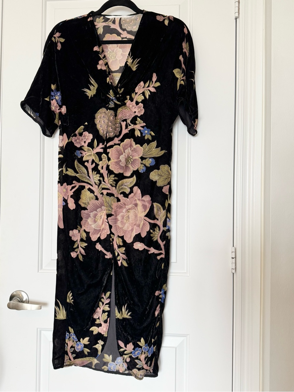 Zara Black Floral Velvet knotted open dress / layering piece, XS